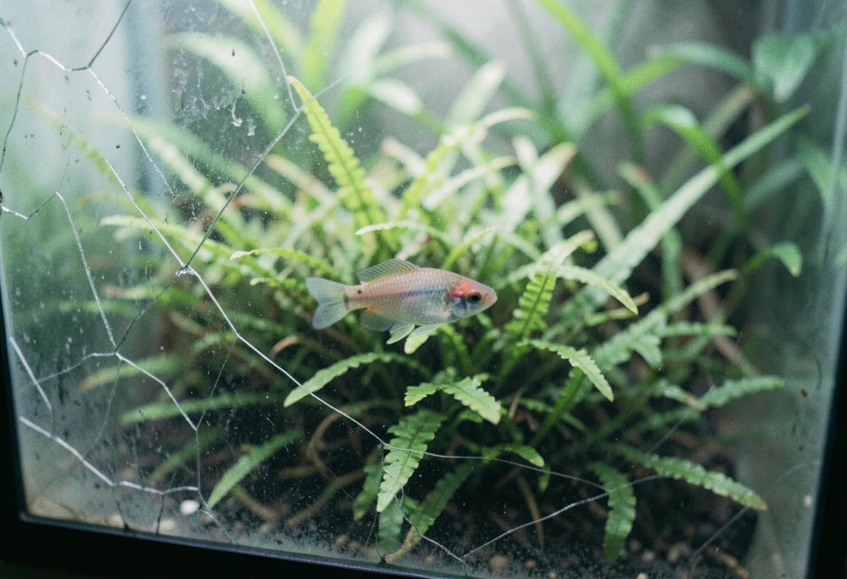 Cherry Barb in soft, muted home aquarium, Crimean cold water fish.